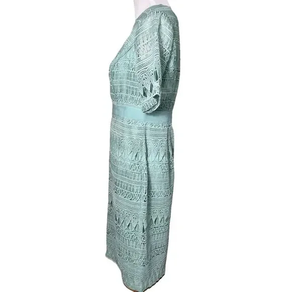 Eva Mendes NY&C Crochet Lace Midi Cocktail Dress Mint Green Petite‎ M NWT - Picture 4 of 15